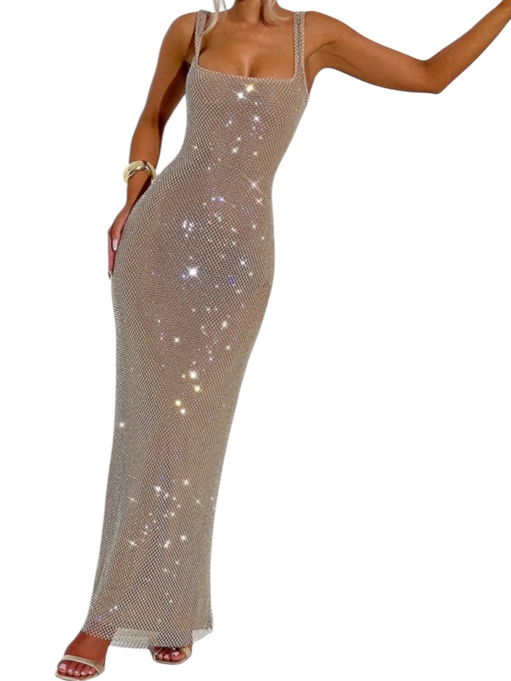 Babyboo Fashion | Petra Embellished Maxi Dress Gold | Small New with Tag